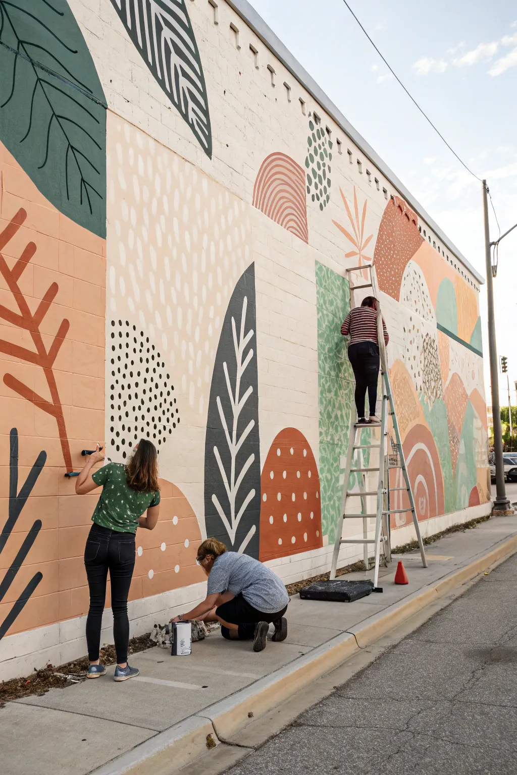 One shared outline, many unique fill styles, creating a cohesive mural that feels handmade and calm