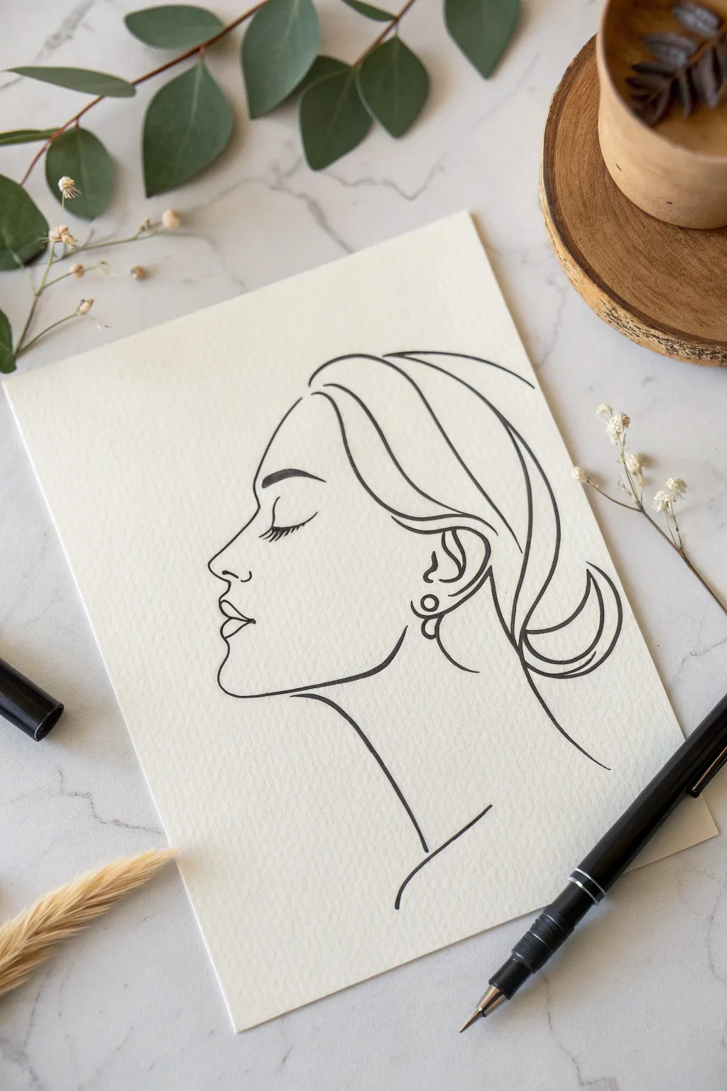 Continuous line face profile: one unbroken stroke for elegant, minimalist contour practice.