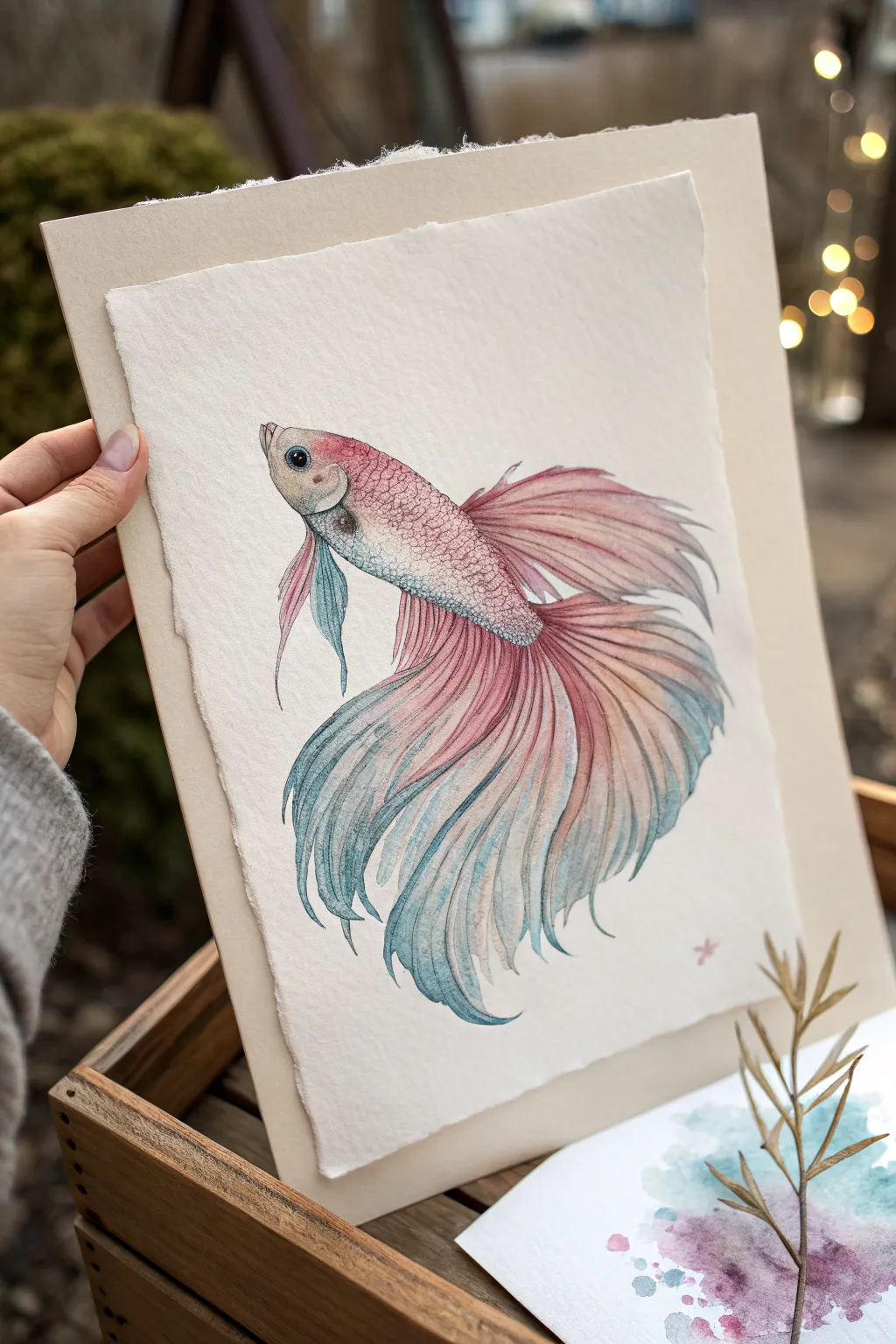 Elegant betta fish with flowing fins and soft watercolor gradients for a minimalist drawing idea