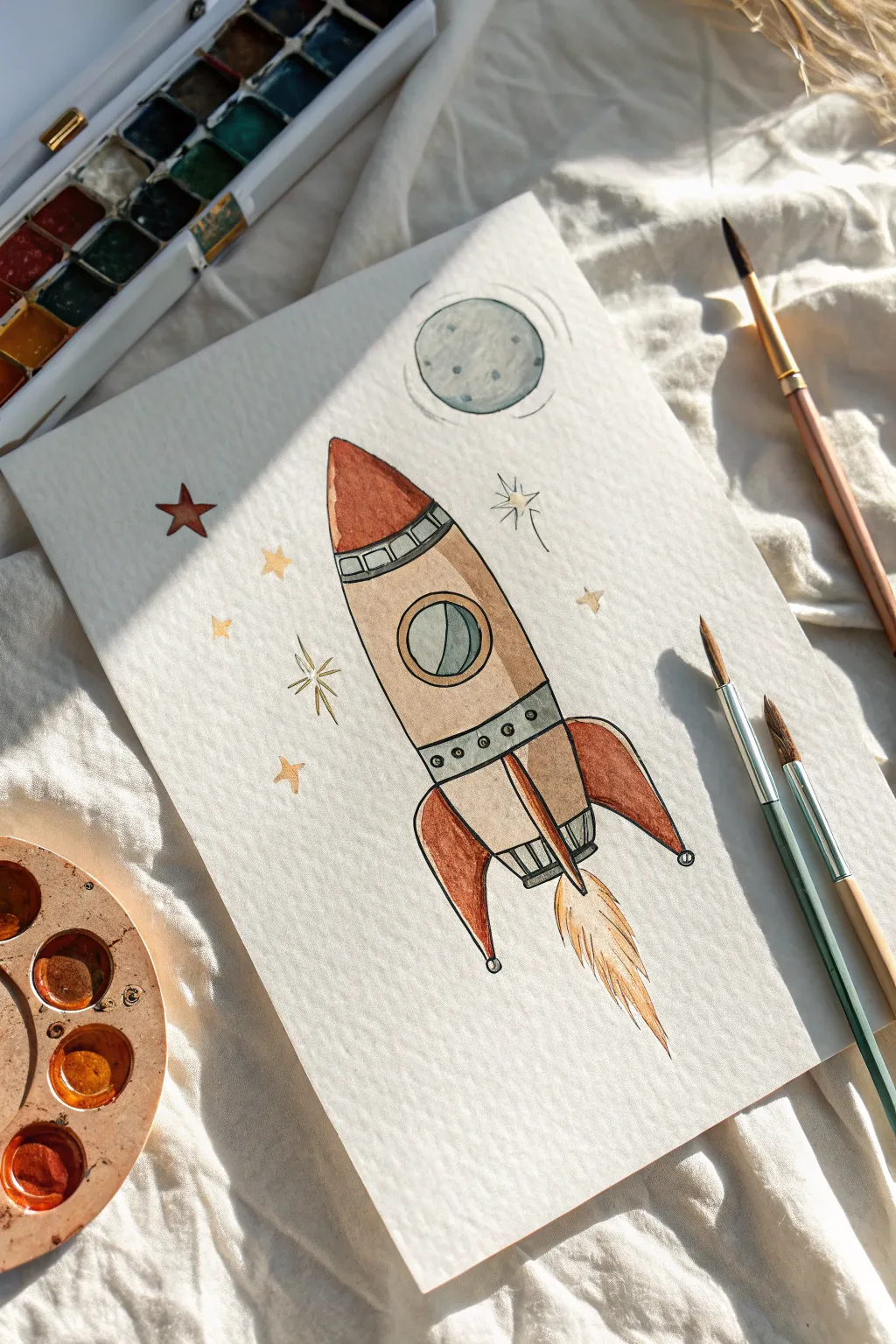 Blast off with this whimsical retro rocket sketch. A perfect minimalist art project for your creative journal.