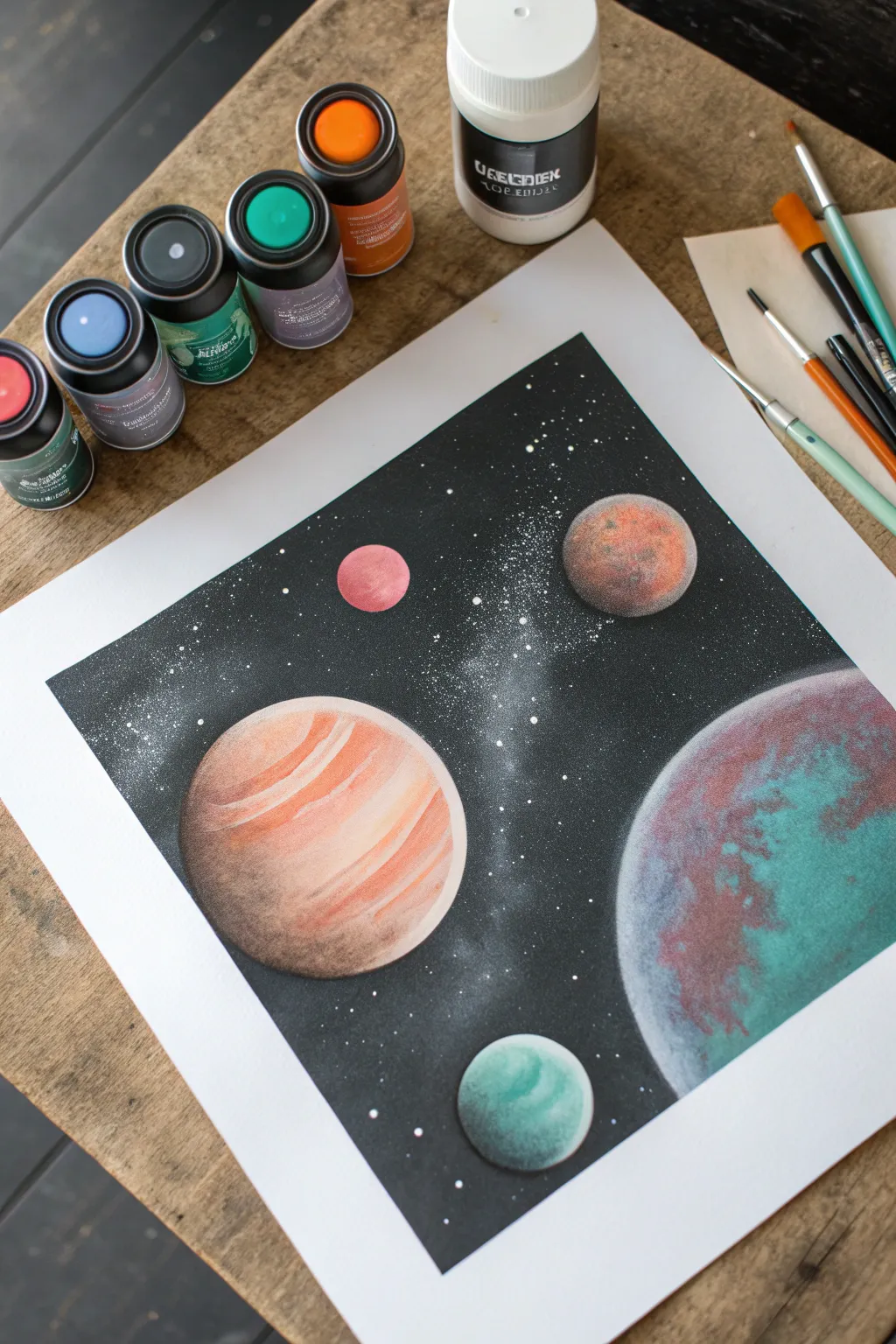 Crisp planet reveal with circular masks, creating bold spray painted galaxies in a minimalist style