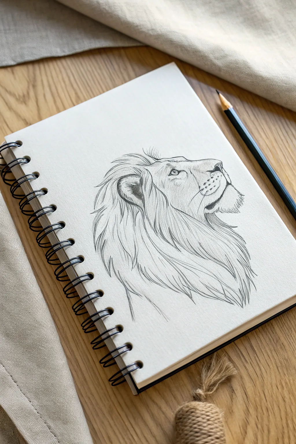 Lion close-up pencil portrait with simple shapes and soft shading for an easy 3D look