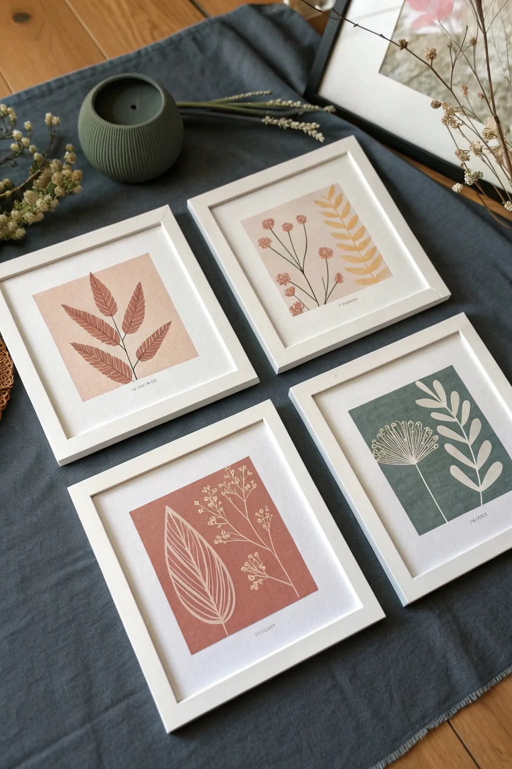 Mini print sets with matching borders, styled as a tiny tabletop gallery wall mockup.