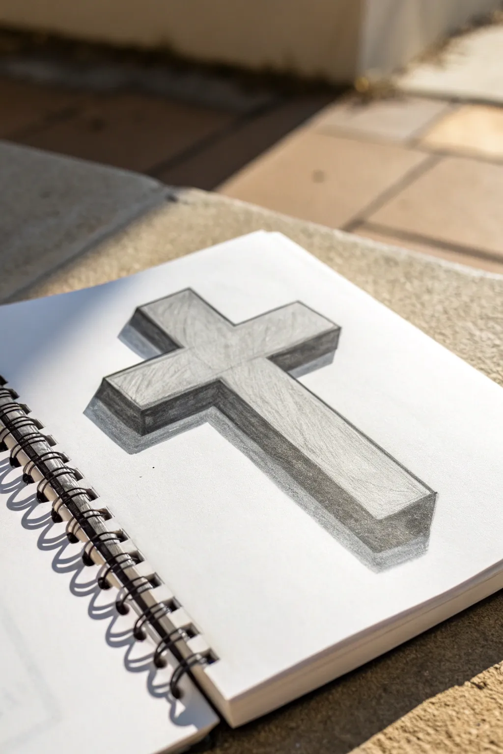 Minimal 3D cross sketch with soft shading and clean perspective, perfect for beginners