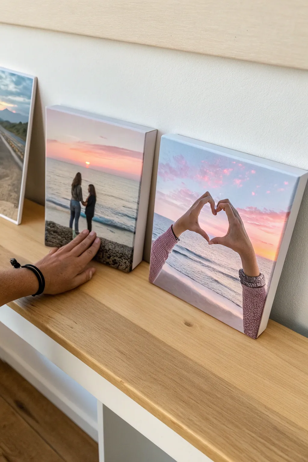Two canvases, one heart: minimalist hand-heart painting with a dreamy romantic sky