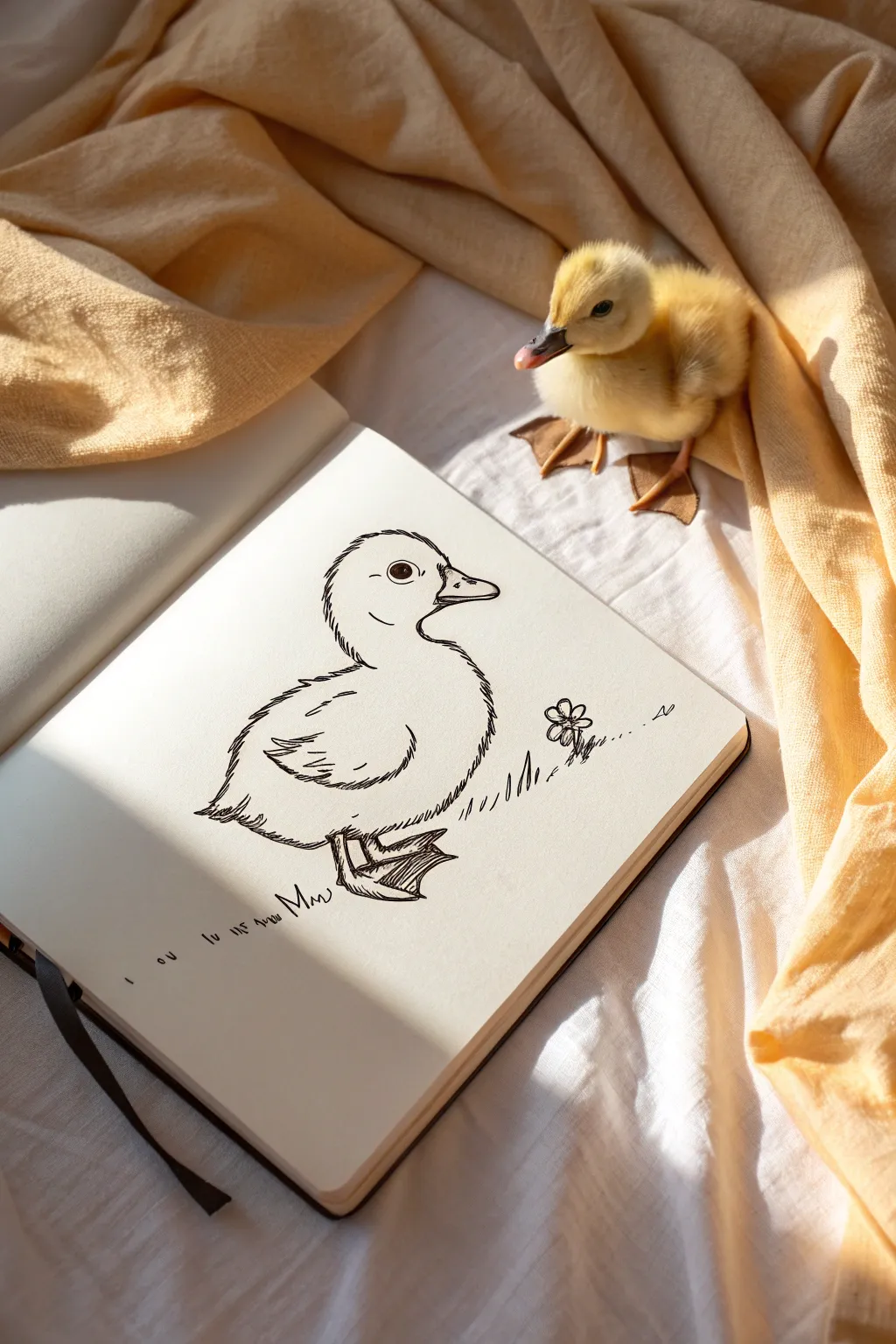 Two-shape baby duck sketch with a clean step-by-step mini progression and a finished doodle