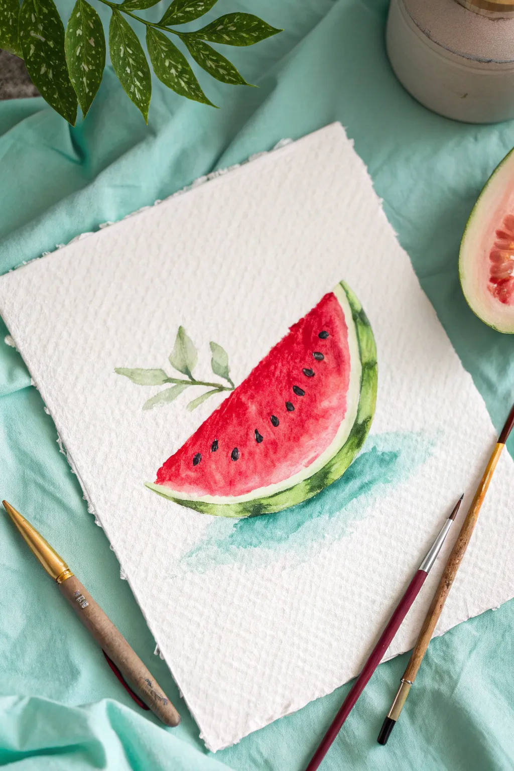 Capture the essence of summer with this refreshing and cute watermelon painting idea.