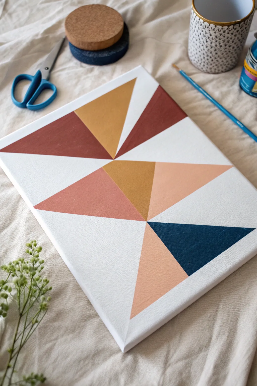 Tape-resist geometric color blocks with crisp edges and a satisfying peel-back moment