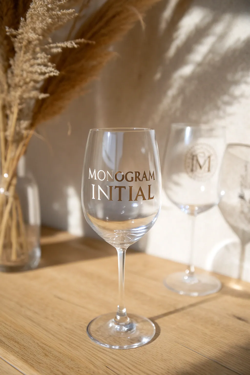 DIY monogram wine glass with a bold initial, clean Scandinavian minimal style and soft boho warmth