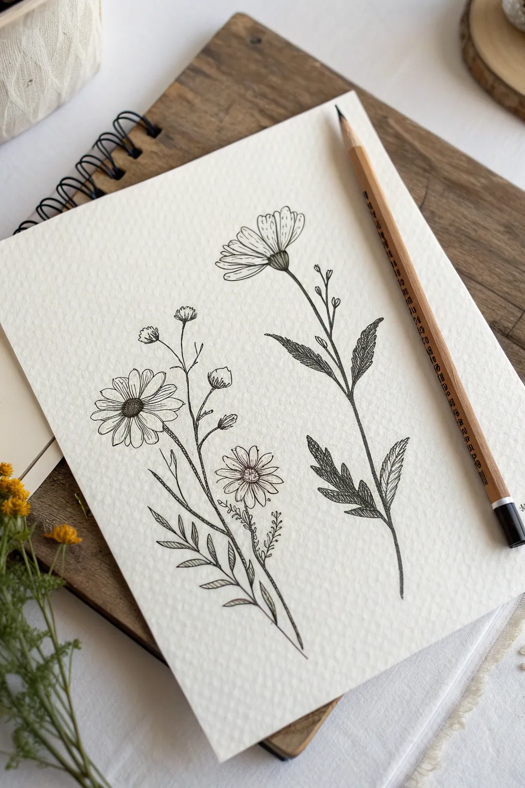 Capture organic beauty with these delicate minimalist wildflower line drawing ideas.