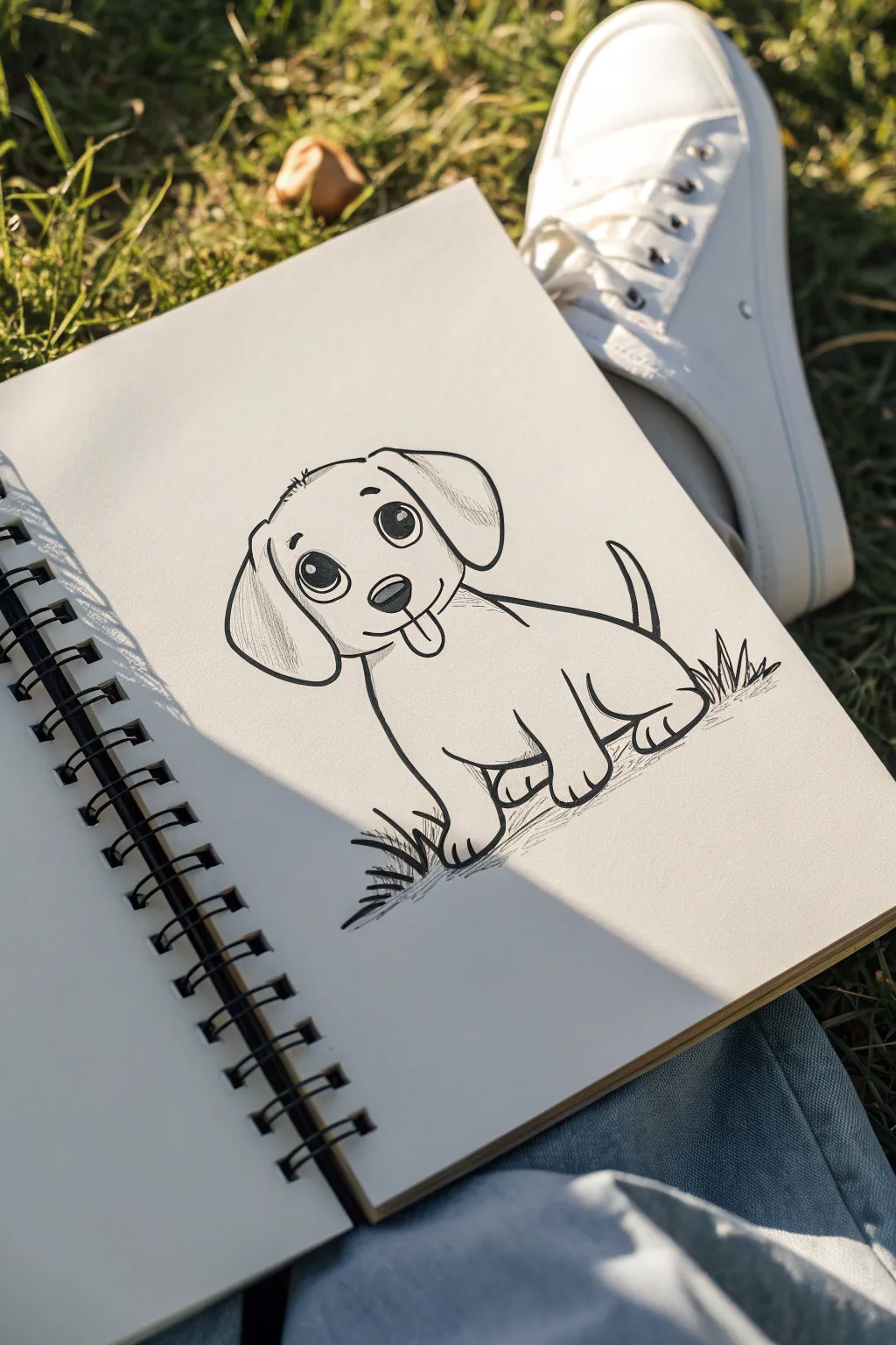 Easy floppy-eared puppy line drawing: simple shapes and clean outlines for beginner practice.