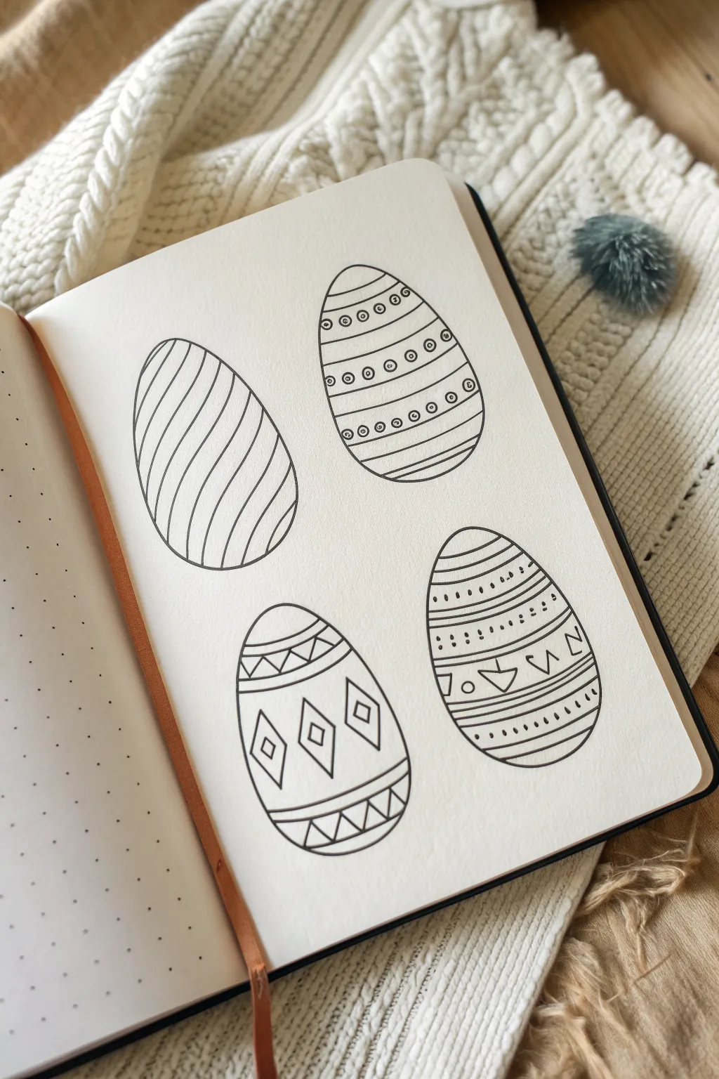 Three classic striped Easter egg line drawings, minimal and ready for your favorite colors