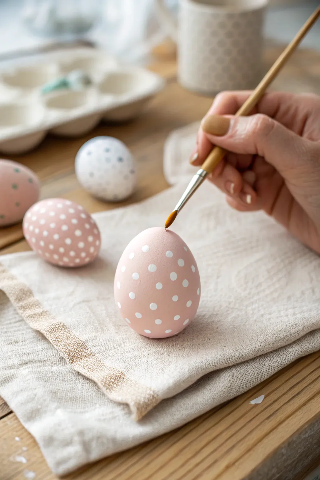 Sweet polka dot Easter eggs in soft pastels, dotted by hand for a playful minimalist look