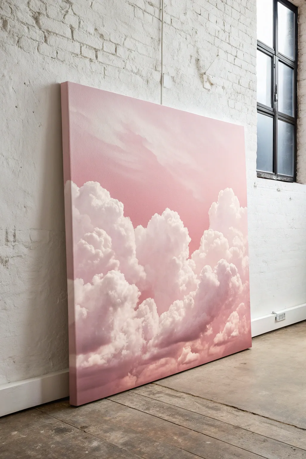Blush pink sky canvas with fluffy impasto clouds, a dreamy minimal boho painting idea