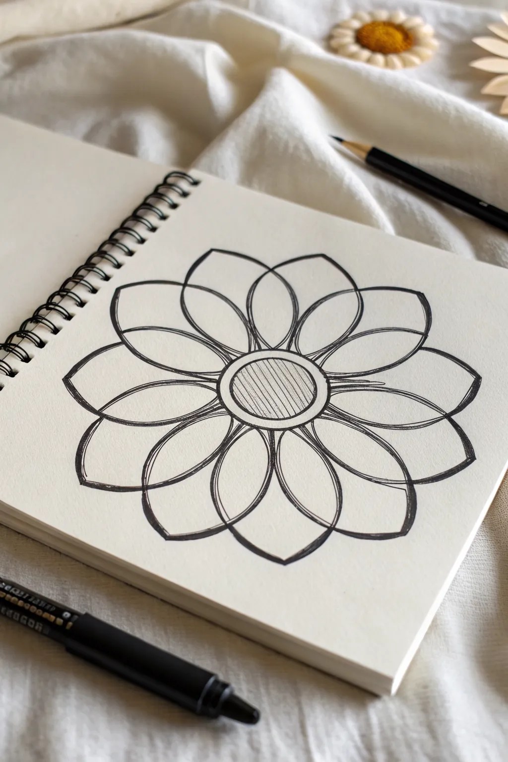 Simple blossom outline with smooth confident strokes, perfect for minimalist drawing practice
