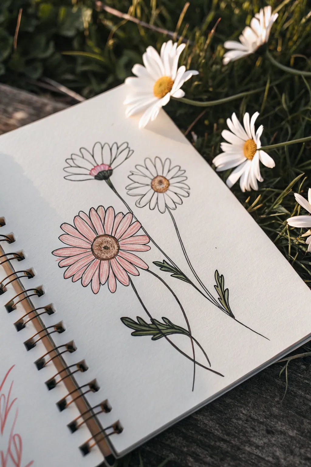 Daisy marker flowers from basic shapes, with clean outlines and simple two-tone petal blends.