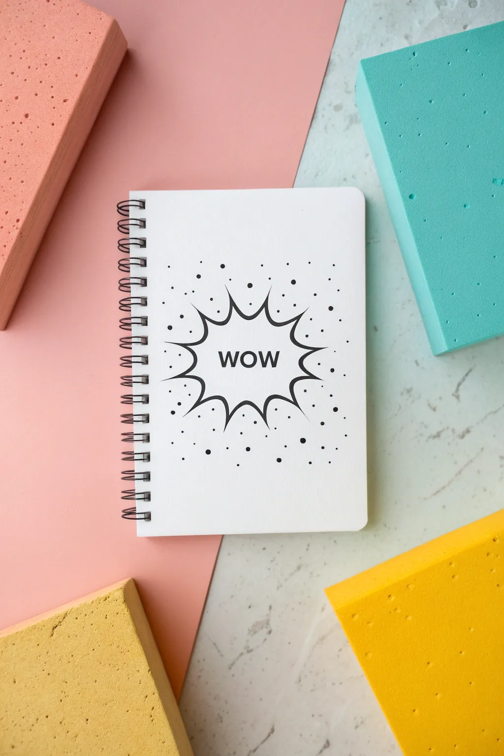 Create a bold comic speech bubble with WOW using thick black lines and bright color blocks.