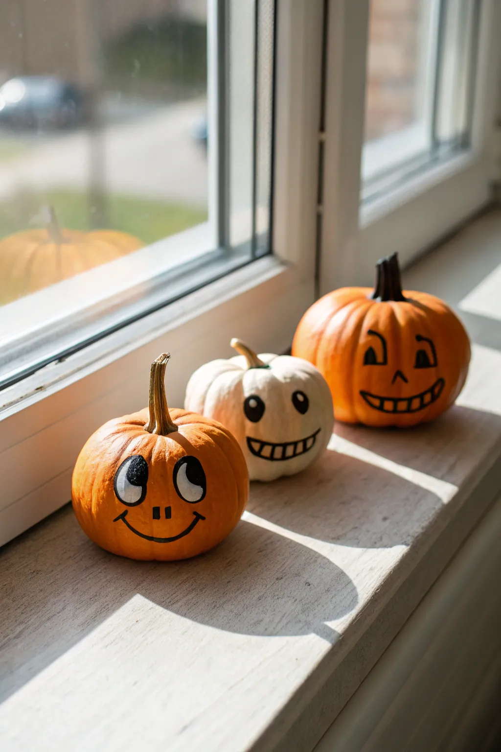 Silly mixed-up pumpkin faces kids can paint fast, with mismatched eyes and goofy smiles.