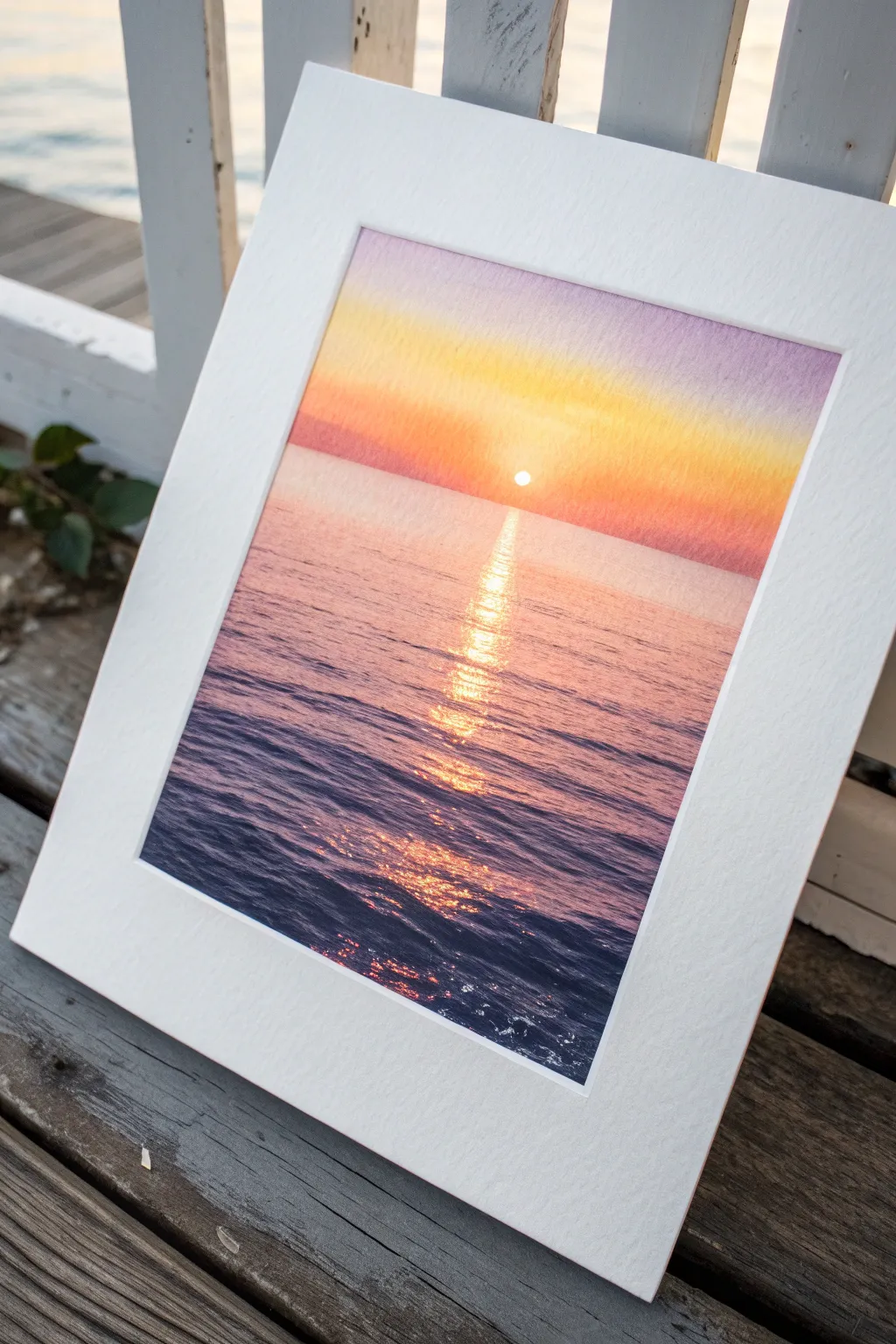 Warm gradient ocean sunset bands with a dark sea strip and simple glowing reflection