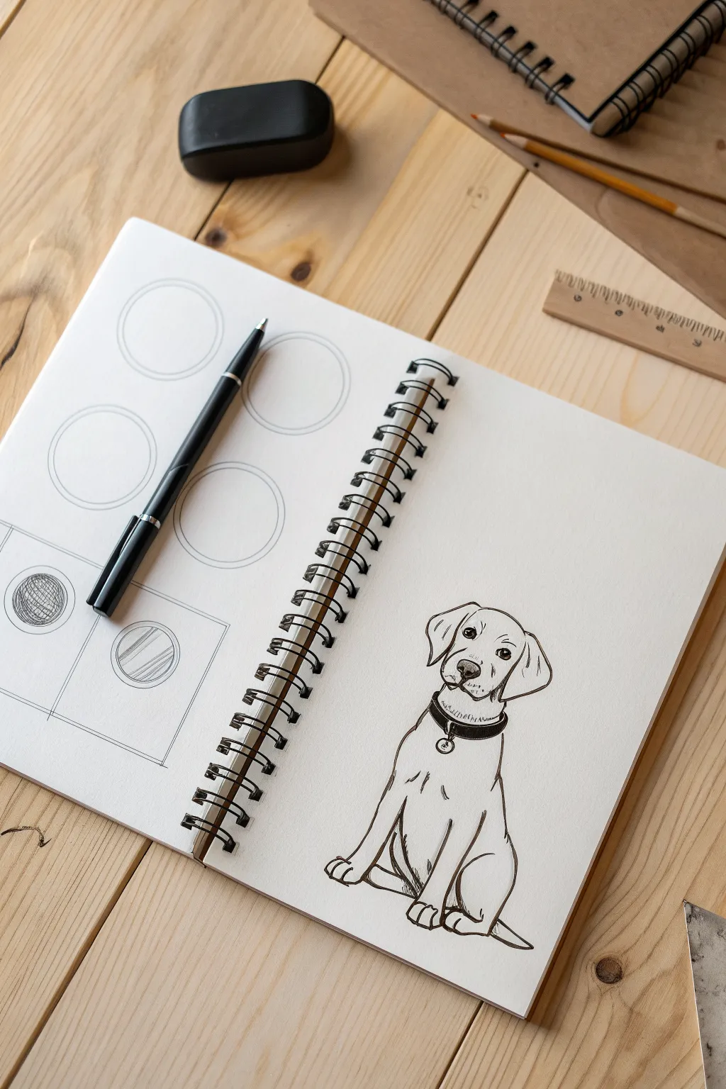 Simple step-by-step floppy-eared puppy drawing, bold lines and clean shapes for kids to copy.