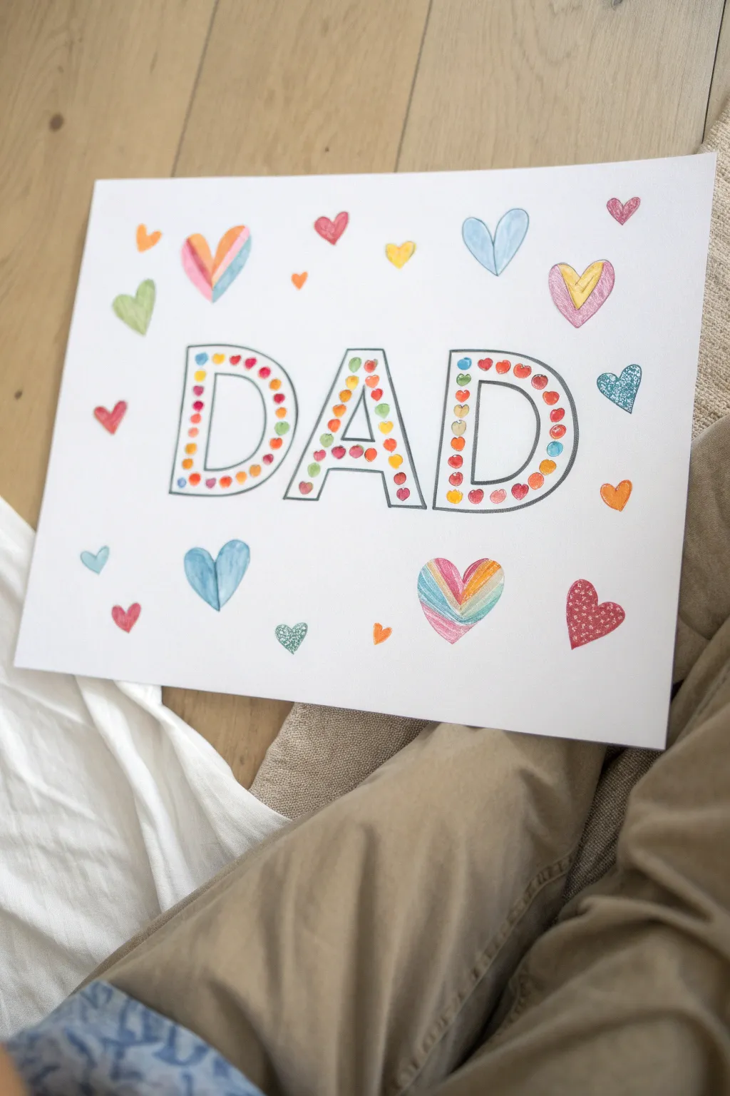 Minimal fingerprint DAD art on crisp paper, colorful and frame-ready for a heartfelt Fathers Day gift.