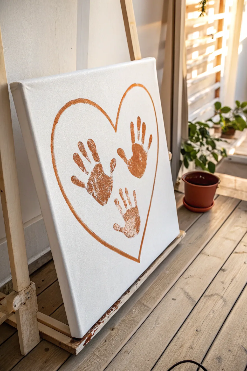Handprint heart hug canvas, a minimal Fathers Day painting idea from daughter to dad
