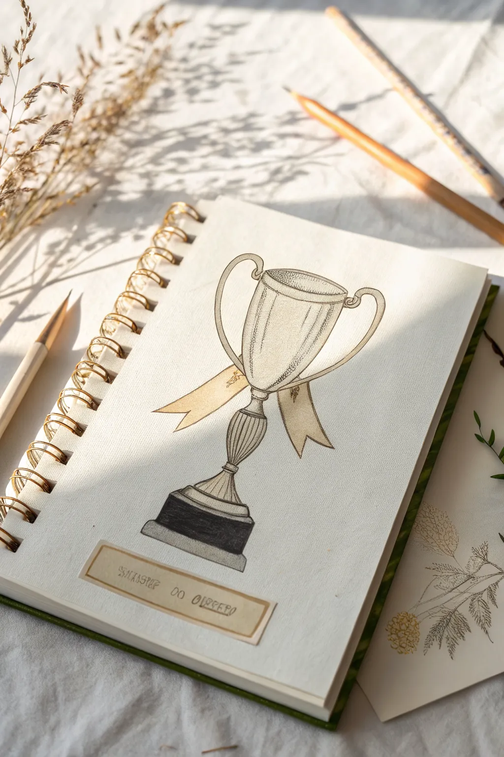 Easy Fathers Day drawing idea: a simple trophy sketch with warm gold shading and a ribbon.
