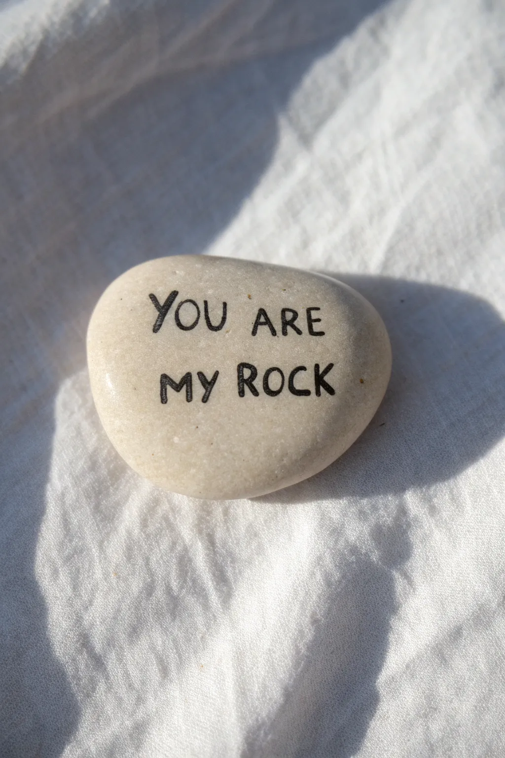 Minimal Fathers Day rock painting with simple script and tiny heart, Scandinavian boho style.