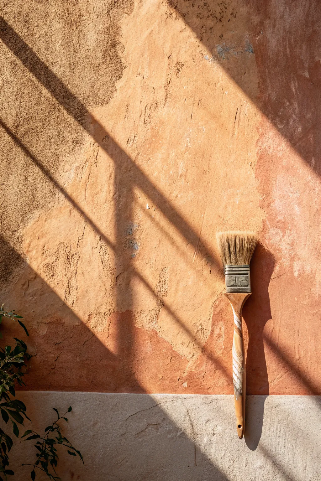 Warm color wash test patch with feathery strokes for an old world patina faux finish look