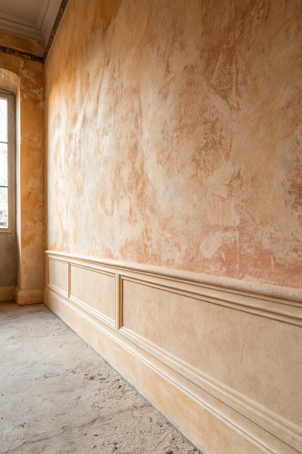 Soft color washing in progress, creating a warm old-world patina with minimalist calm.