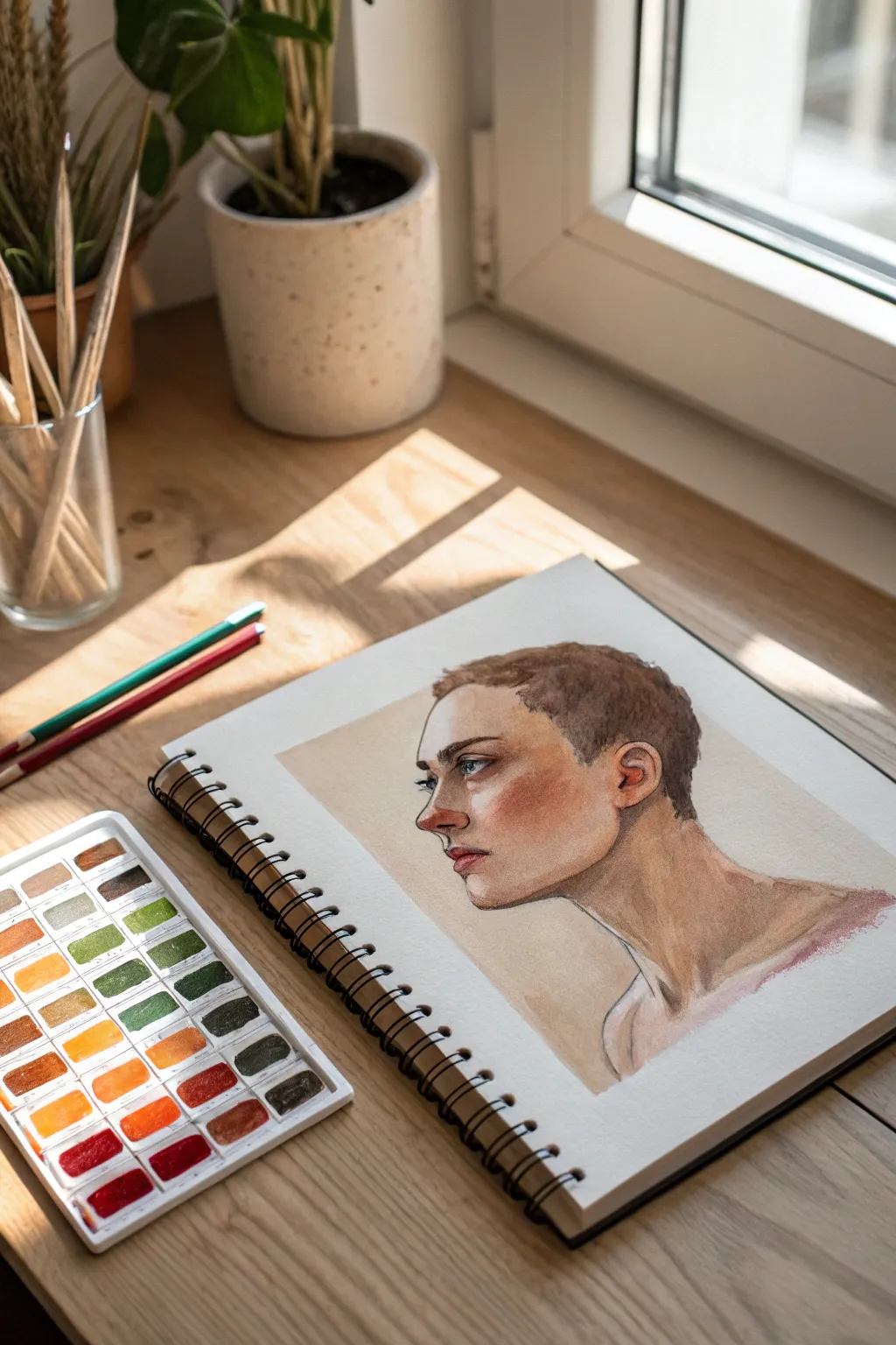 Limited palette portrait study with smooth skin tones and clear swatches for color planning