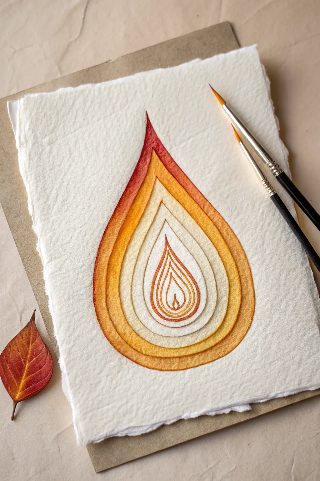 Layered teardrop flame stack: three nested flame layers with a bright hot center and clean tips