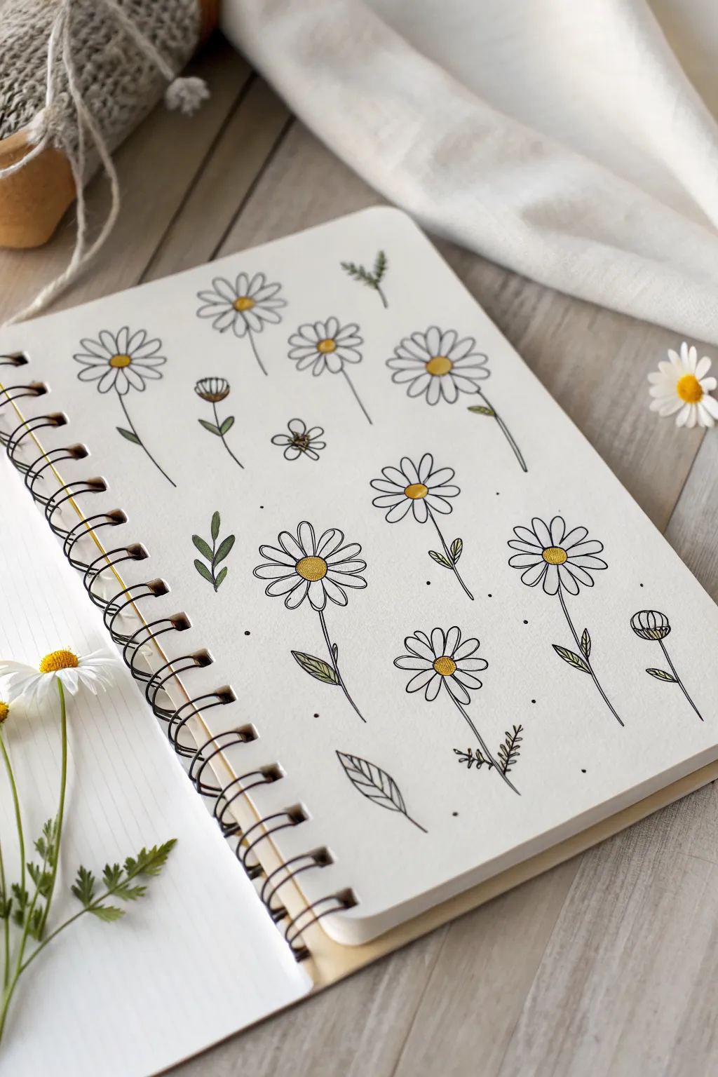 Sweet daisy doodle sheet with dotted centers—simple, charming, and easy to recreate.