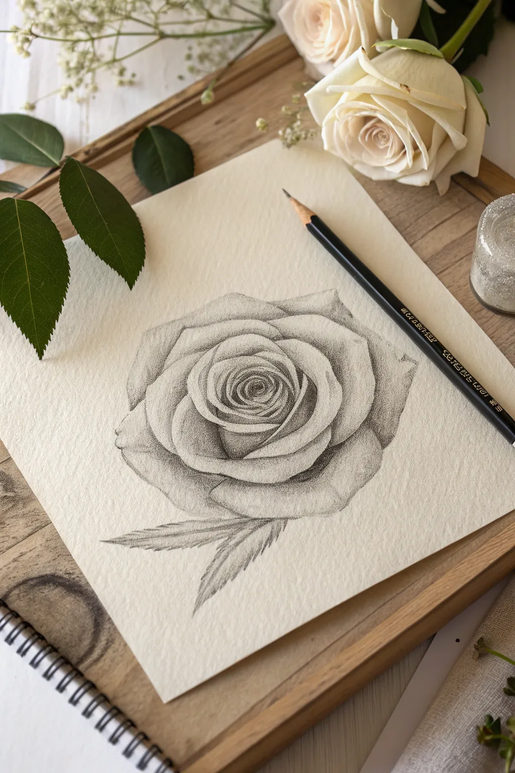 Master the art of depth and shading with this classic layered rose sketch guide.