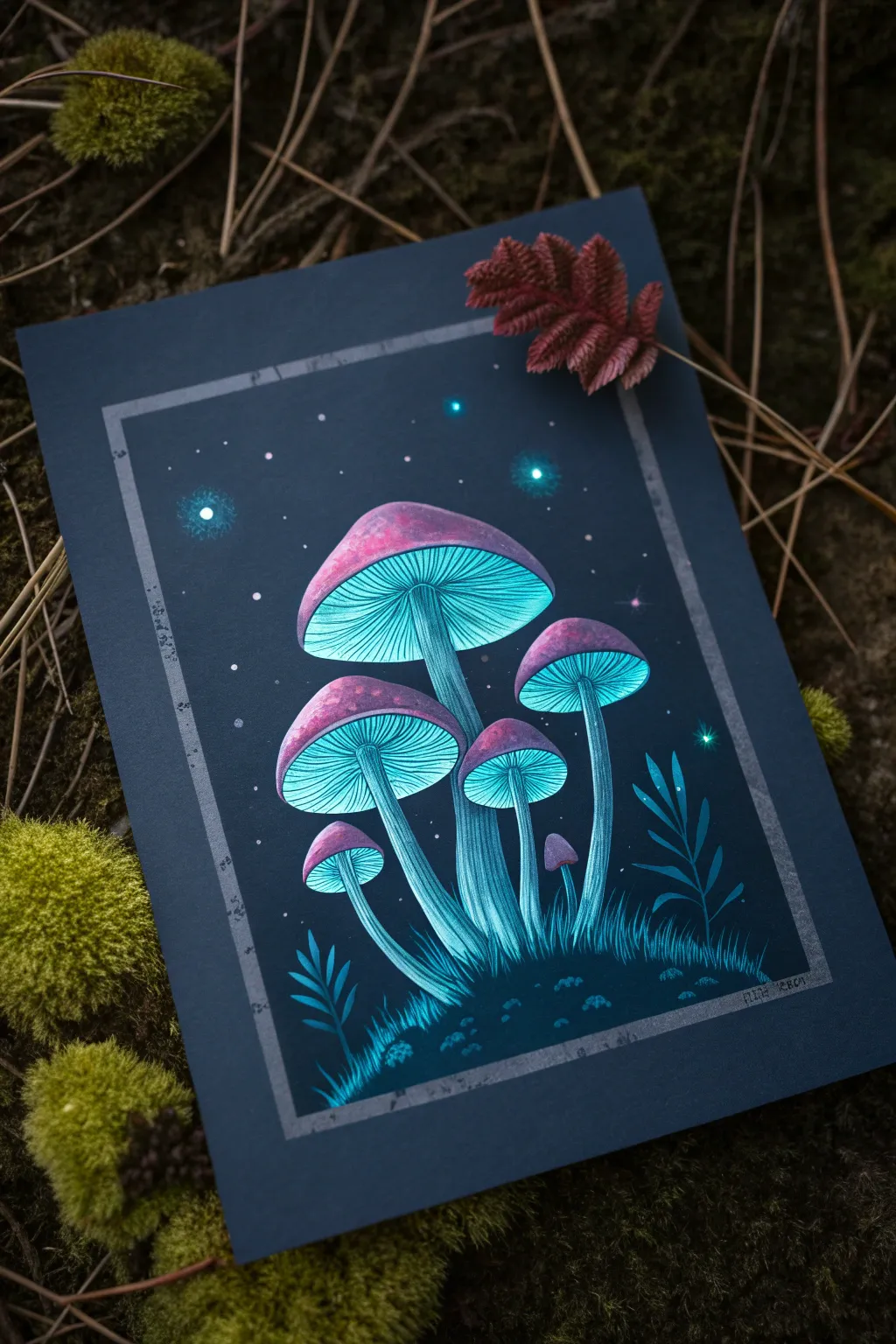 Midnight mushrooms glow with fluorescent color, perfect inspiration for your next blacklight painting.