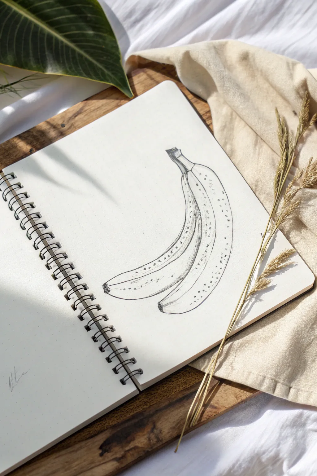 Two simple banana studies: clean contour lines plus soft shading for an easy fruit drawing warm-up.