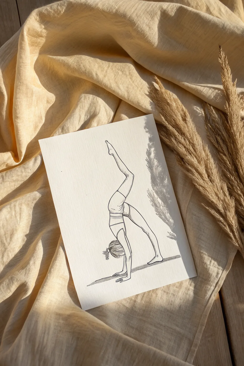 Simple handstand sketch reference with bold shoulder lines and hanging hair for inversion drama.