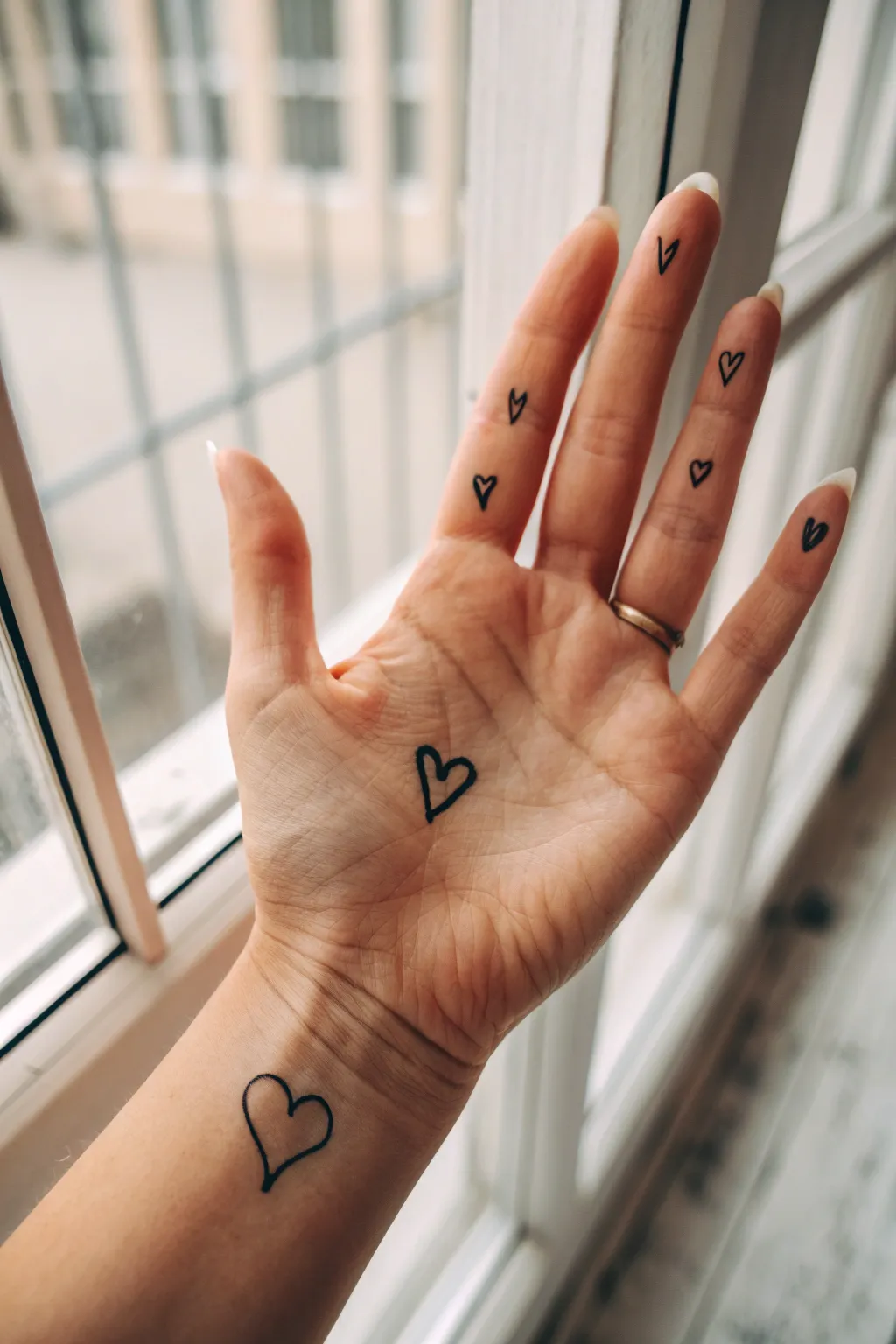 Minimal fingertip heart doodles for an effortless, cozy look with Scandinavian calm and boho charm.