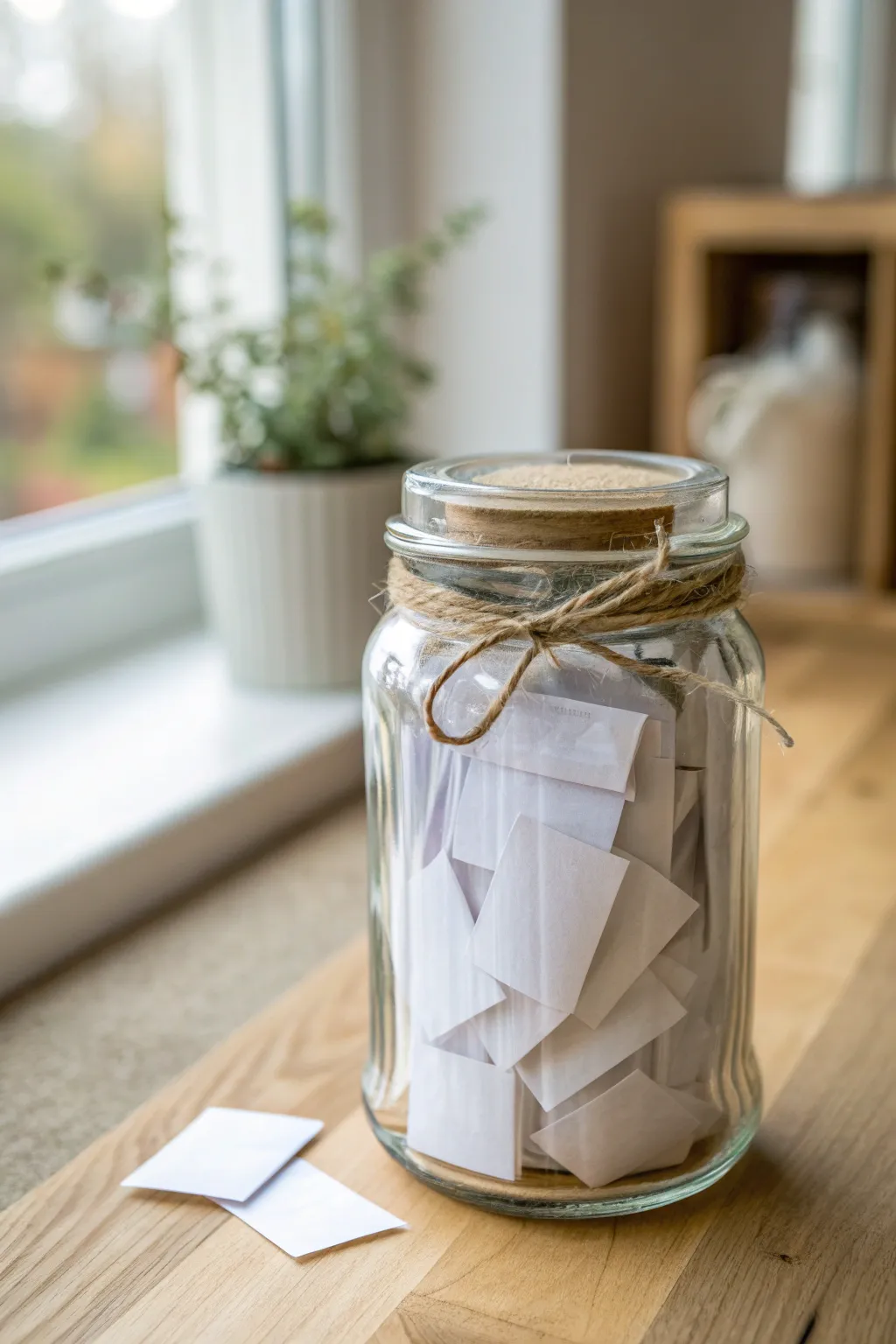 Minimal name-in-a-jar prize pull: a hand-tied glass jar ready for your next event drawing.