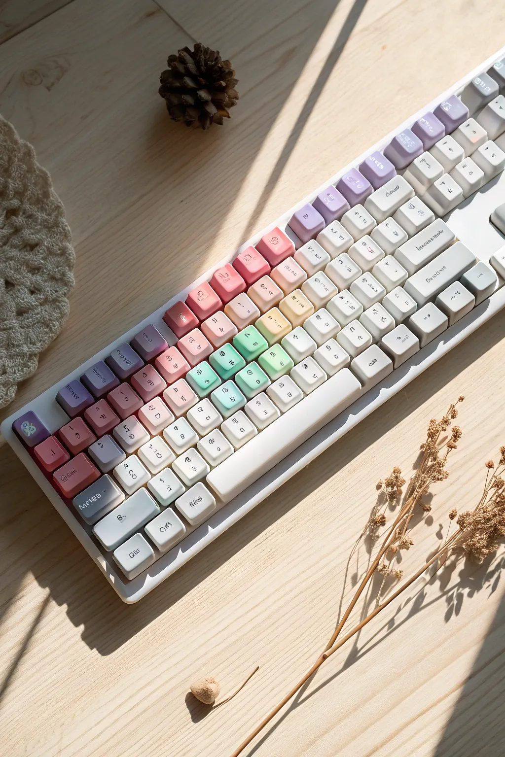 Bring a touch of magic to your daily typing with this colorful rainbow spectrum keyboard art.