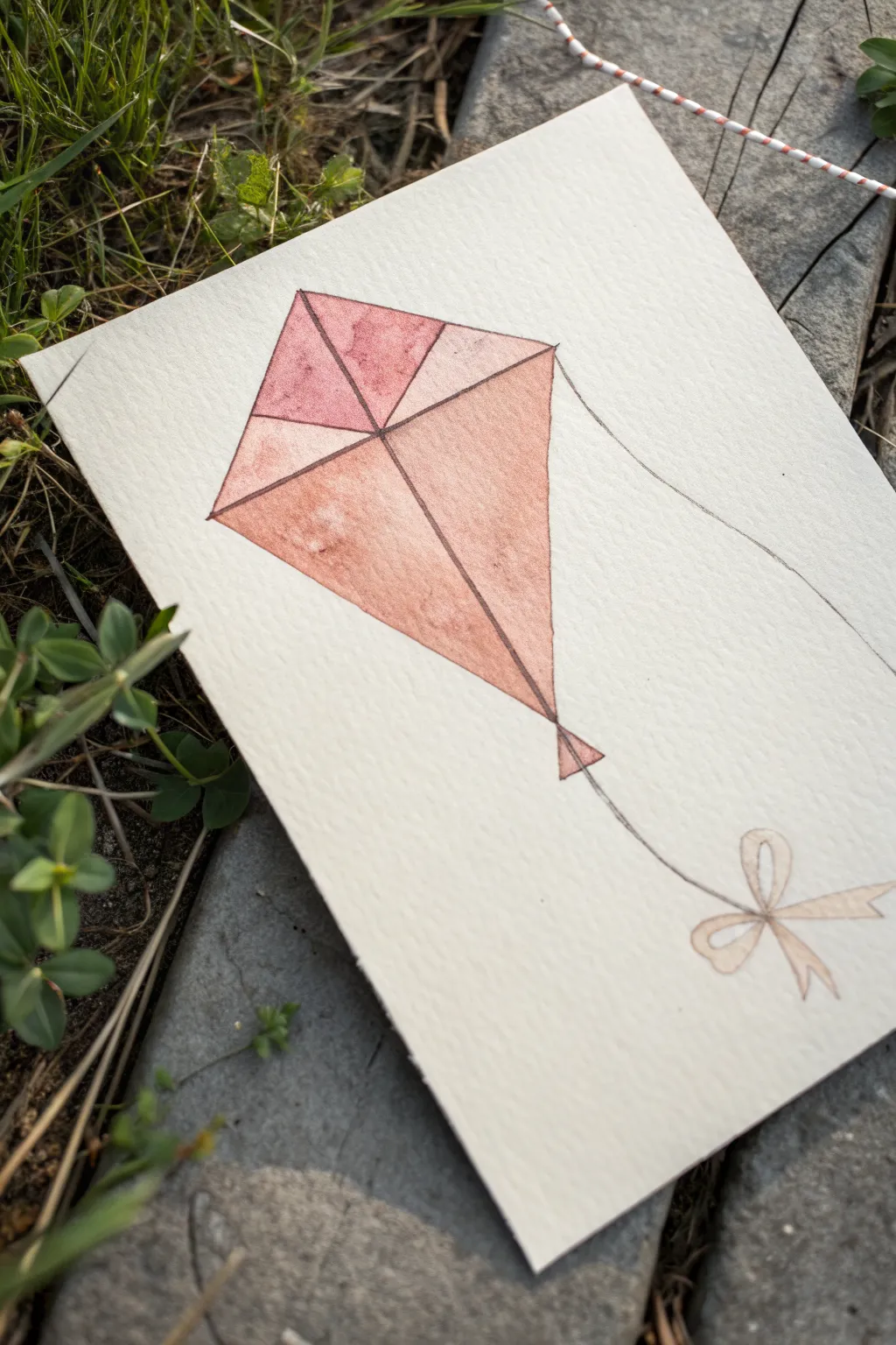 Easy delta kite drawing idea with clean lines and a softly curving string for gentle motion