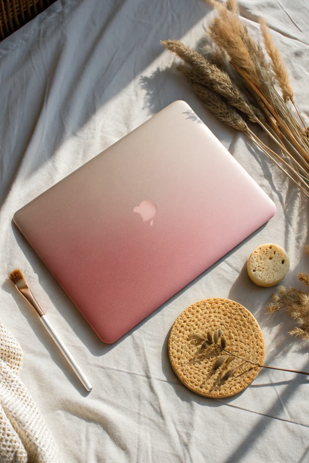 Soft ombre laptop lid painting idea with simple tools for a calm Scandinavian-boho vibe