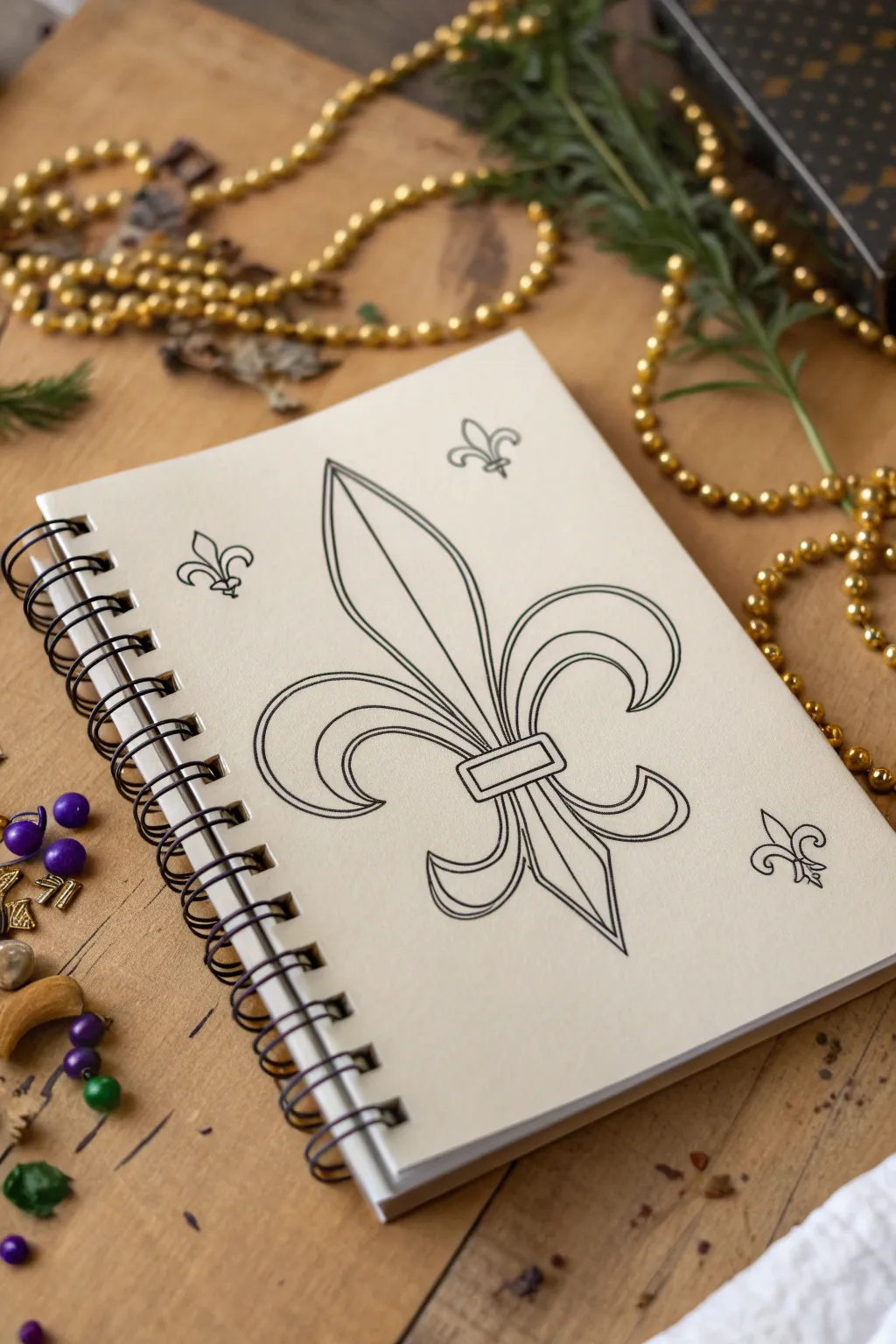 Bold fleur-de-lis packed with Louisiana symbols, a clean minimalist drawing idea to recreate