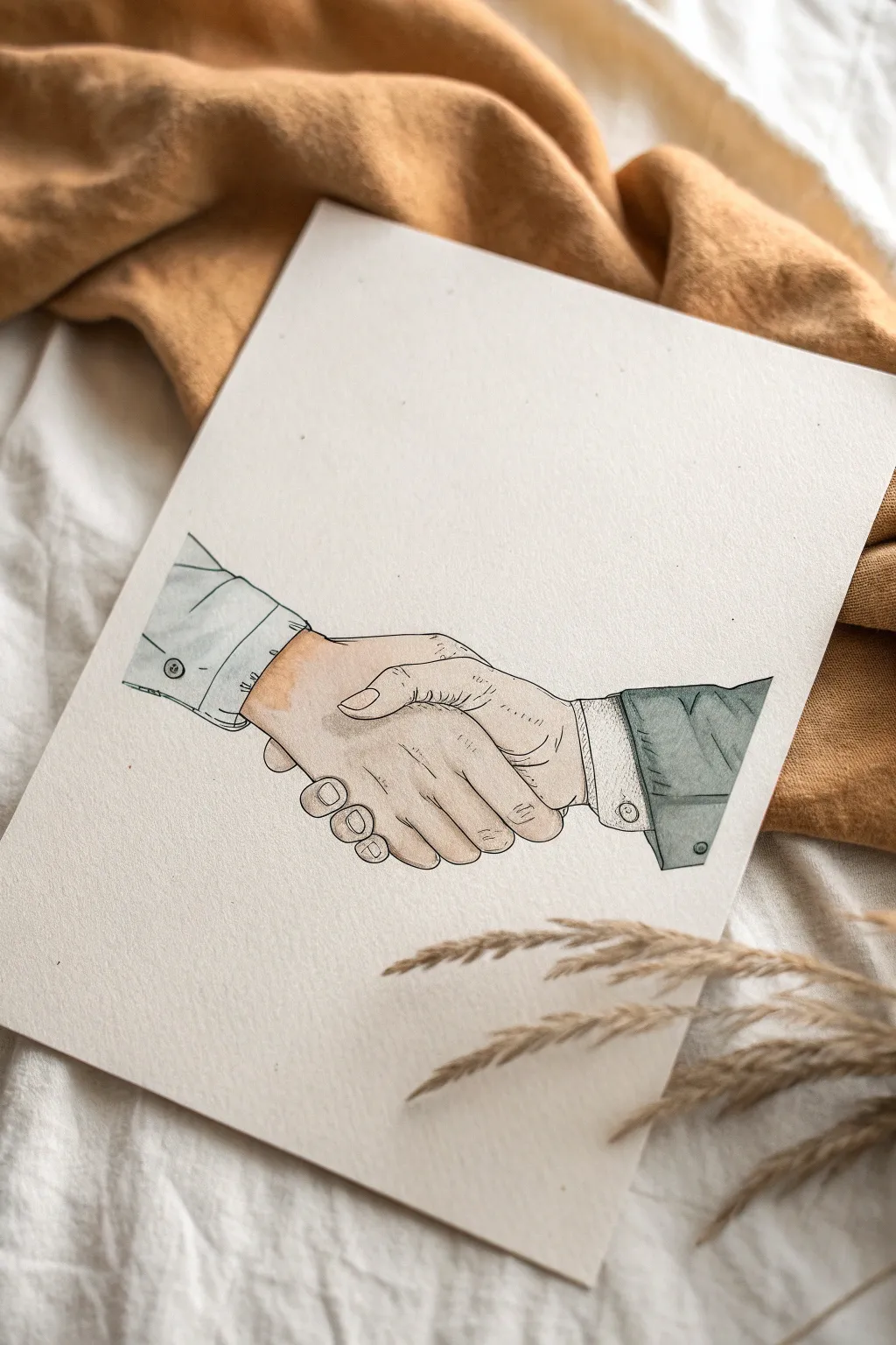 A timeless handshake sketch with soft shading, capturing loyalty and trust in minimalist style