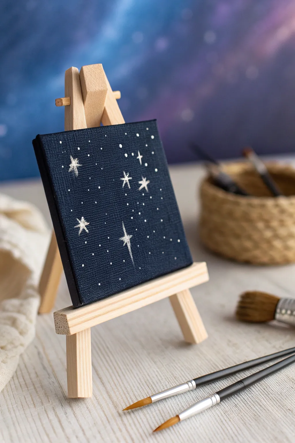 Mini starry night gradient on black canvas, simple and dreamy with crisp speckled stars