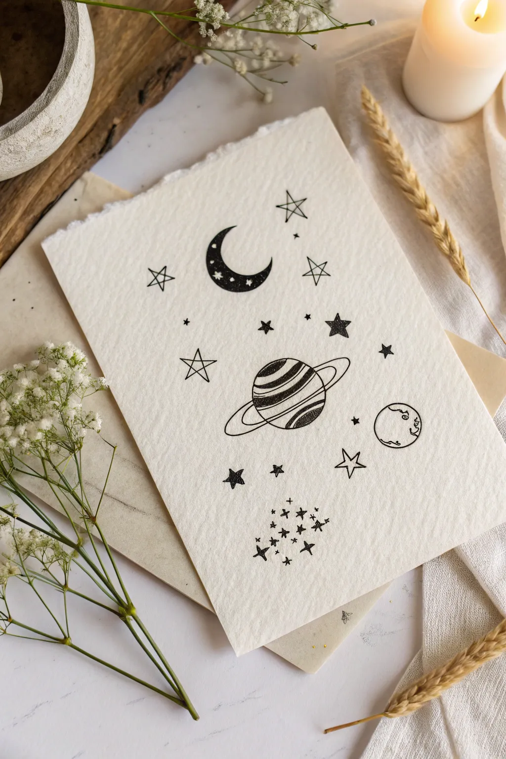 Simple celestial symbols to add a touch of magic to your bullet journal or sketchbook spreads.