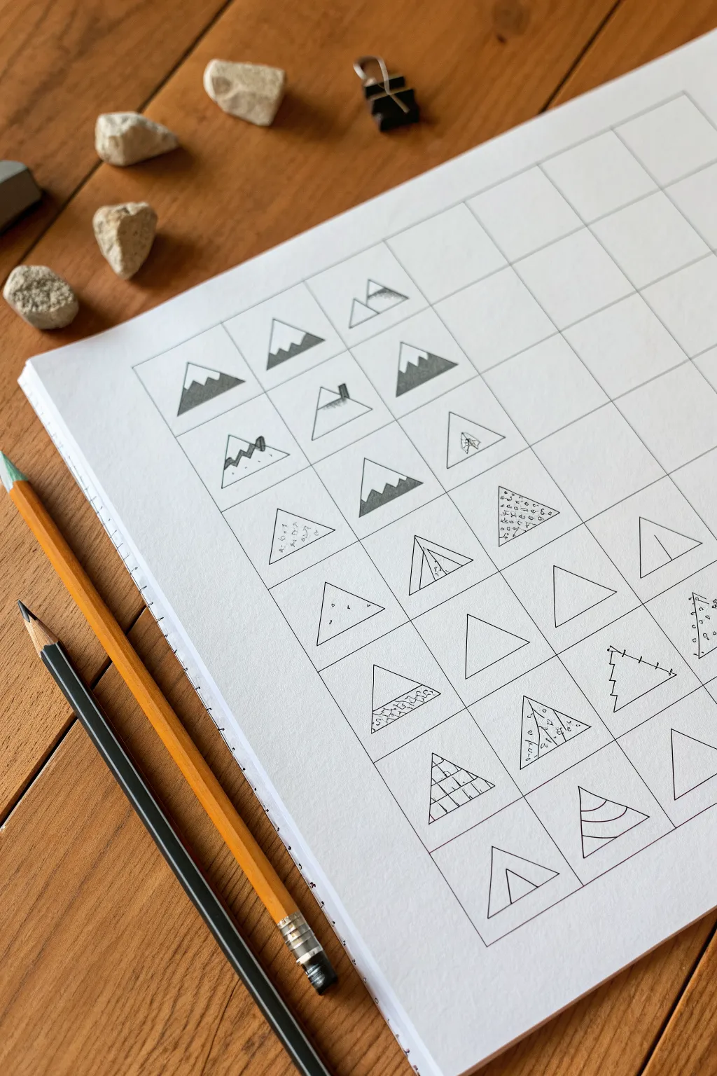 Simple triangle-to-peak practice sheet for quick mountain studies with clean, minimalist steps