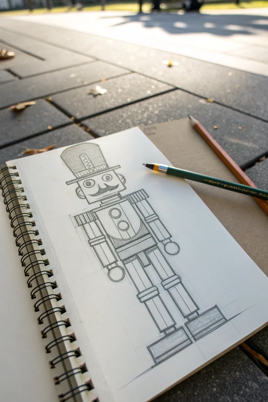 Geometric nutcracker sketch: simple shapes with light construction lines for an easy start