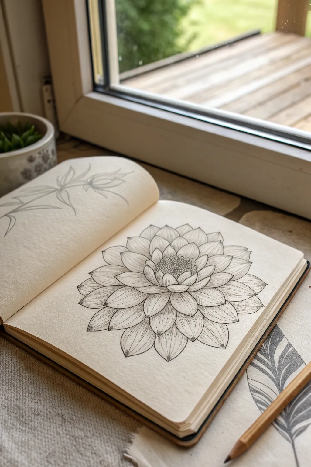 Simple layered petals with gentle shading, a calm organic flower study in minimalist style