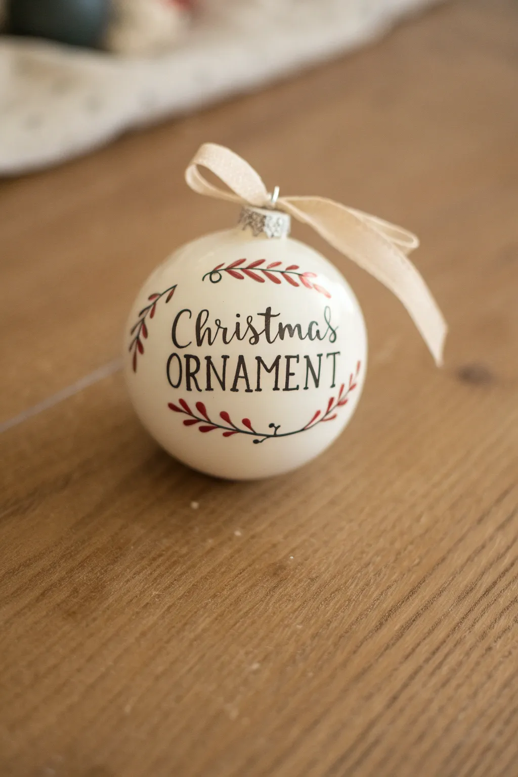 Minimal matte ornament with hand-lettered name and date, perfect for meaningful keepsakes.